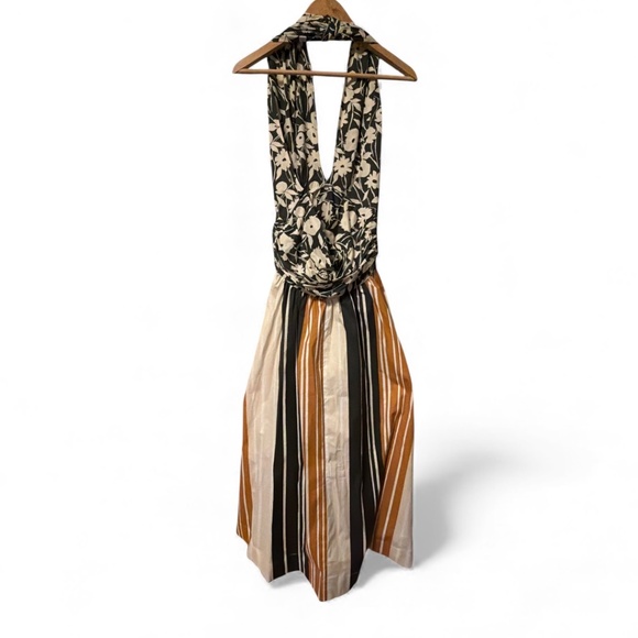 Liviana Conti Halter Maxi Dress - Size L / 42 Italy Boho Floral Stripe Elegance - Picture 4 of 4